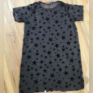 PLT MESH DRESS. Black with velvet stars, see-through. Worn once. Trendy concert